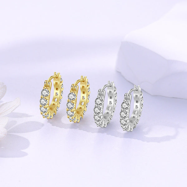 FE3016 925 Sterling Silver CZ Bezel Hoop Earring