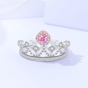 FJ1120 925 Sterling Silver Crown Pink Zircon Ring