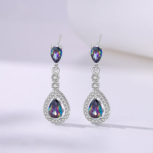 FE3018 925 Sterling Silver Water Drop Colorful Zircon Earrings