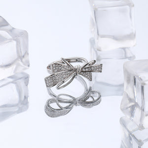 FJ0970 925 Sterling Silver Pave Bow-knot Ring