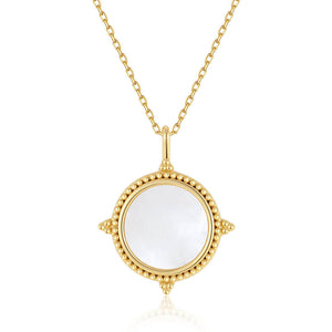 VFX0408 Sunburst Mother Of Pearl Coin Pendant Necklace