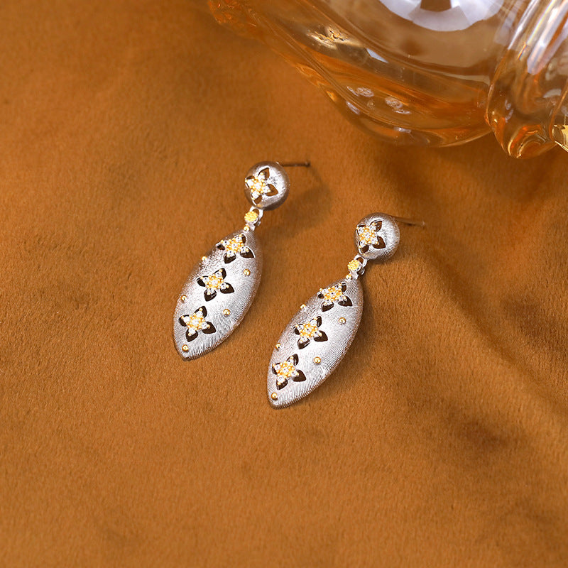 FE3063 925 Sterling Silver Hollow Four-Leaf Clover Dangle Earrings
