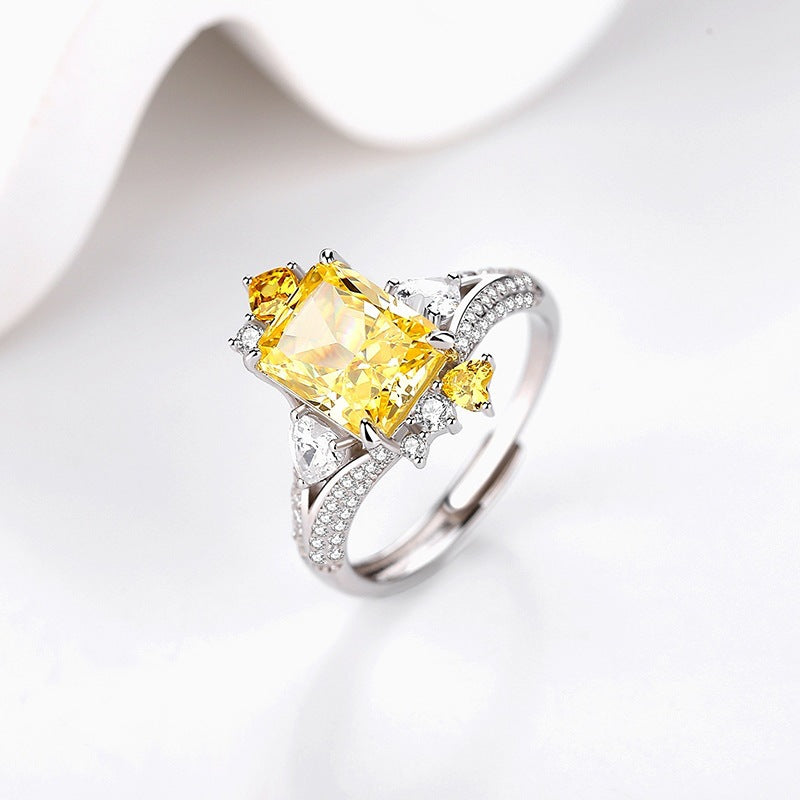 FJ1030 925 Sterling Silver Baguette Yellow Cubic Zirconia Ring