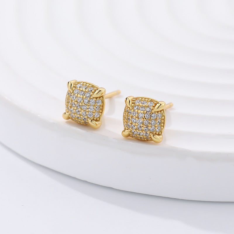 FE2685 925 Sterling Silver Square All Over Four-Claw Zircon Stud Earrings