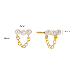 VFE0129 Shell Pearls Chain Stud Earrings