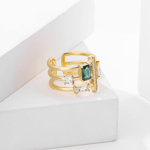 FJ0953 925 Sterling Silver Two-color Crystal Ring