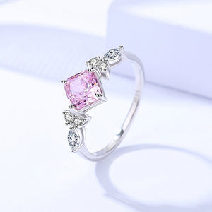FJ1049 925 Sterling Silver Square Pink Ice Cut Zirconia Ring