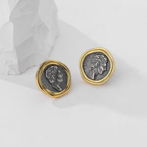 FE2271 925 Sterling Silver Portrait Ancient Coin Stud Earrings