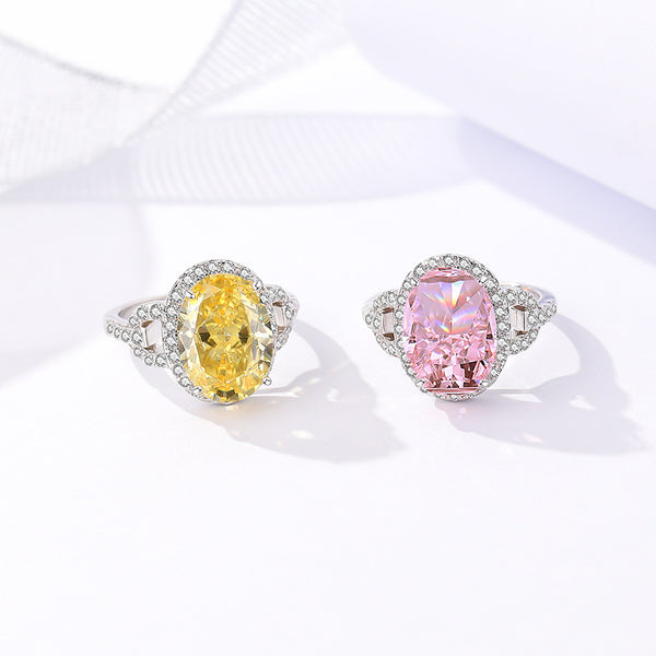 FJ1046 925 Sterling Silver Pink & Yellow Oval Cubic Zirconia Ring