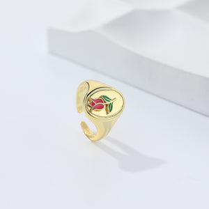 FJ0922 925 Sterling Silver Rose Enamel Ring