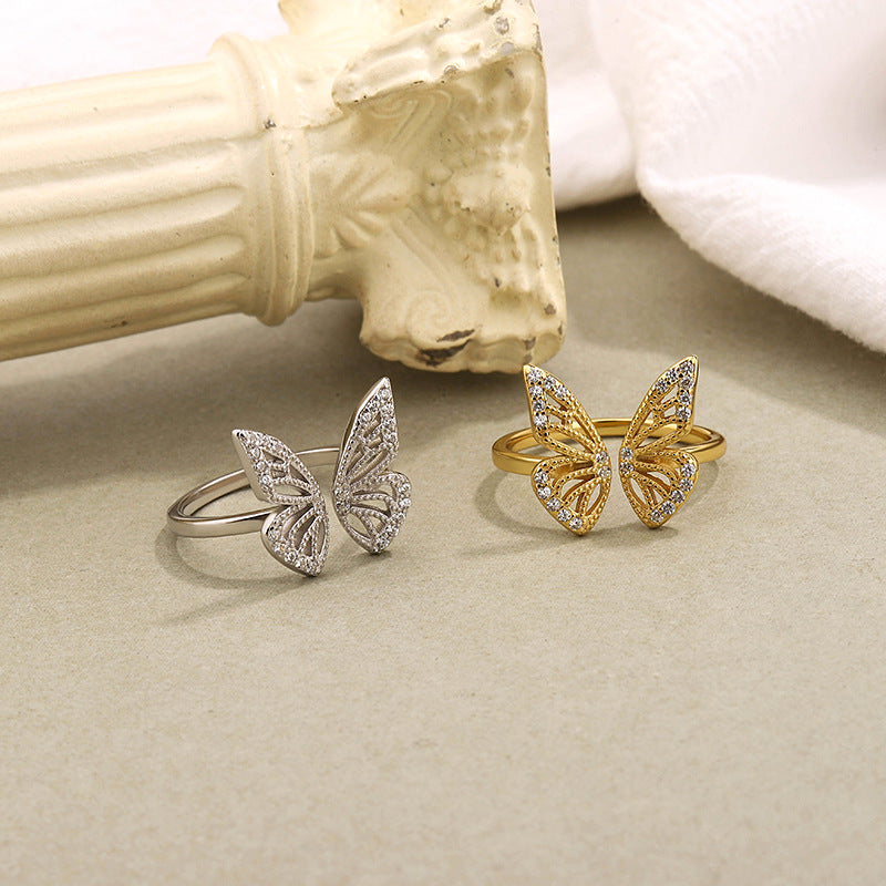 FJ0838 925 Sterling Silver Pave Butterfly Ring