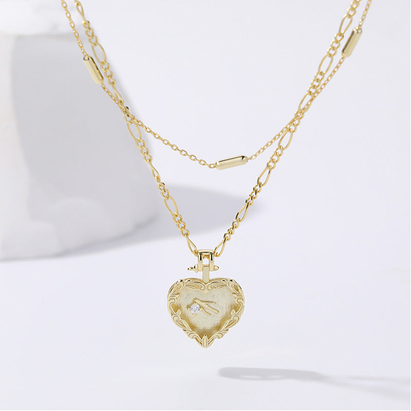 FX1091 925 Sterling Silver Double Stacked Heart Necklace