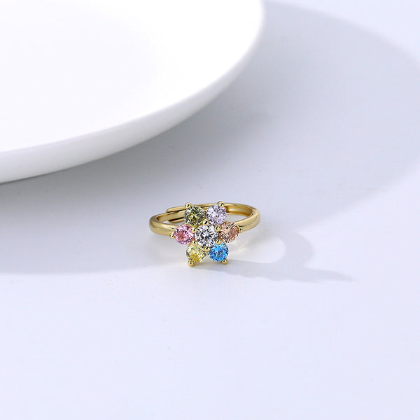 FJ0912 925 Sterling Silver Crystal Flower Ring