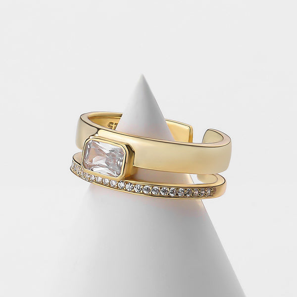 FJ0955 925 Sterling Silver Crystal Double Ring