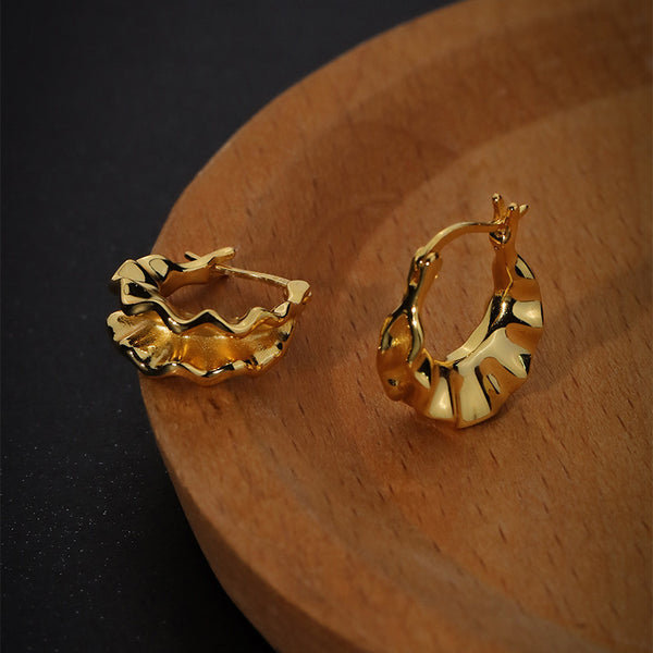 FE3053 925 Sterling Silver Crinkled Textured Hoop Earrings