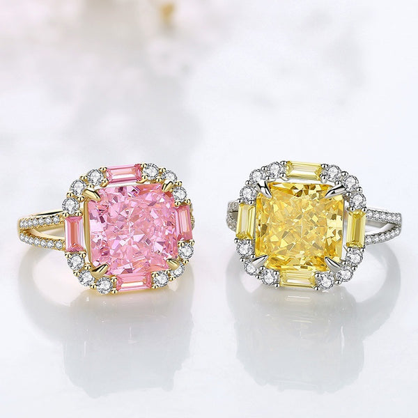 FJ1044 925 Sterling Silver Ice Cut Pink Yellow Zirconia Ring