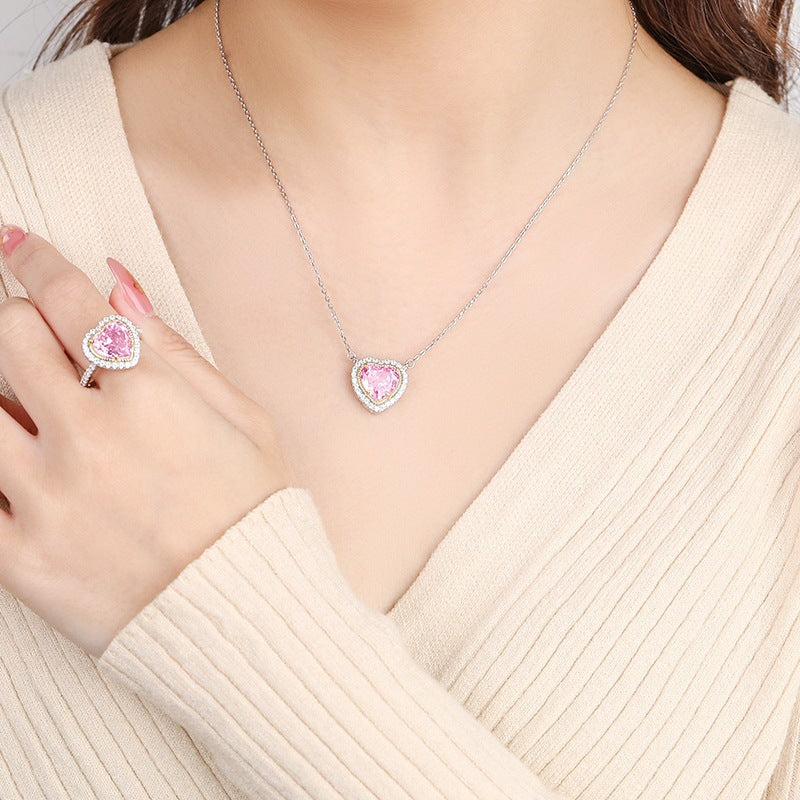 FX1221 925 Sterling Silver Pink Love Crystal Necklace