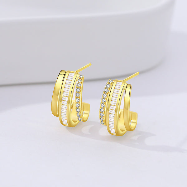 FE3021 925 Sterling Silver Triple Band Hoop Earring