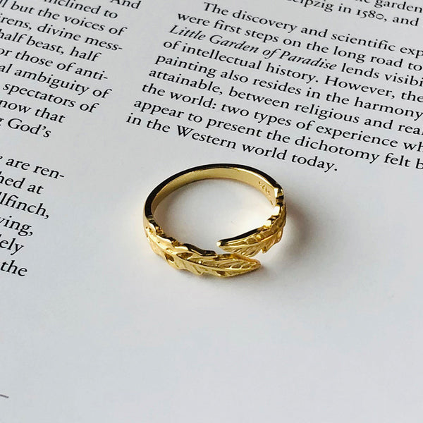 FJ0994 925 Sterling Silver Vintage Leaf Split Ring