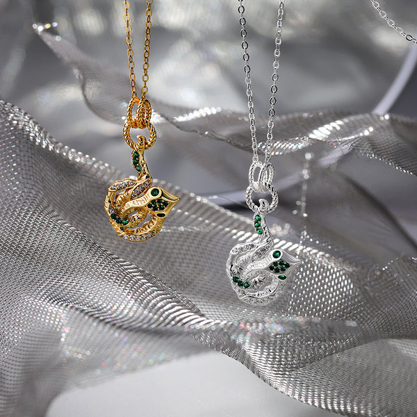 FX1033 925 Sterling Silver CZ Lava Textured Snake Necklace