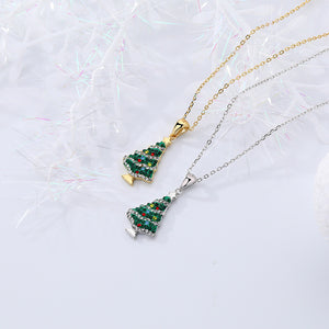 FX1013 925 Sterling Silver Pave Cubic Zirconia Christmas Tree Pendant Necklaces