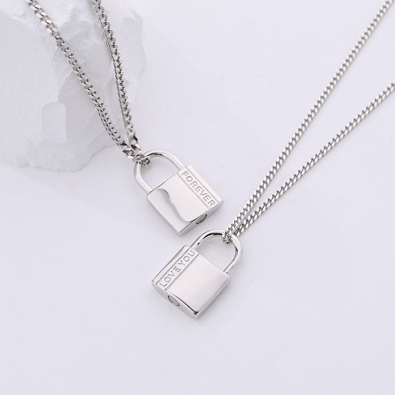 FX1036 925 Sterling Silver Engraved "Love You " Lock Pendant Necklace