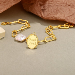 FS0372 925 Sterling Silver Good Luck Baroque Pearl Bracelet