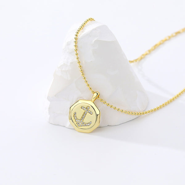 FX1112 925 Sterling Silver Anchor Coin Pendant Necklaces