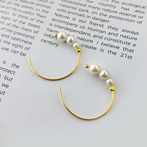 FE2495 925 Sterling Silver Geometric Circle Pearl Hoop Earrings