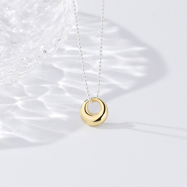 FX1140 925 Sterling Silver Circle Dome Pendant Necklace