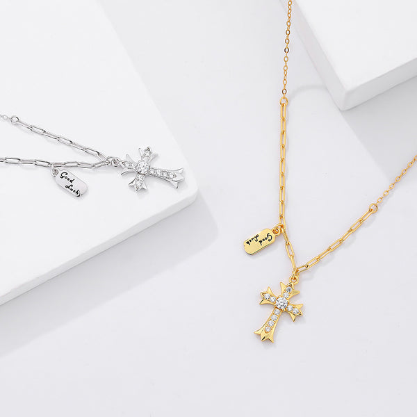 FX1069 925 Sterling Silver Zircon Cross Necklace