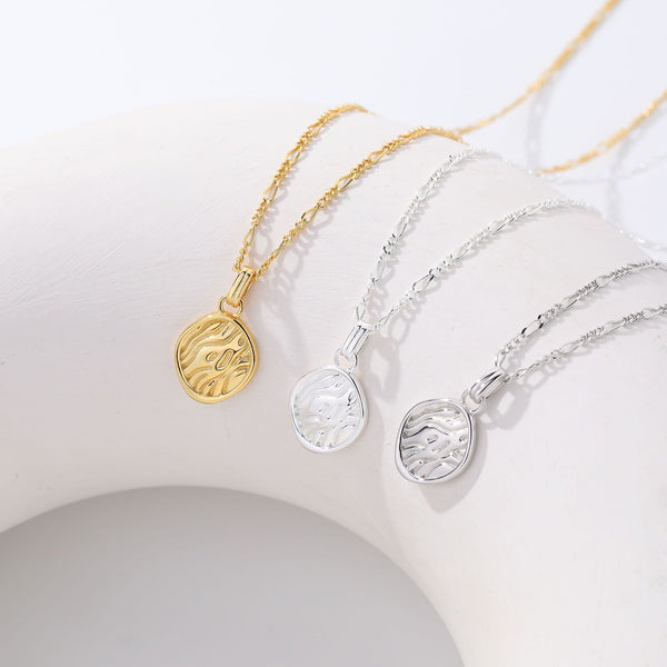 FX0980 925 Sterling Silver Geometric Hammered Oval Coin Necklace