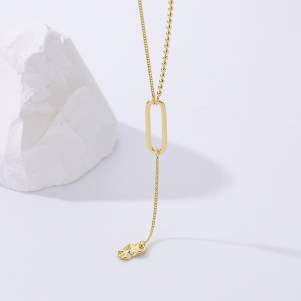 FX1101 925 Sterling Silver Long Tassel Oval Pendant Necklace