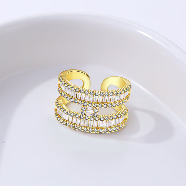 FJ1118 925 Sterling Silver Double Band Row CZ Ring