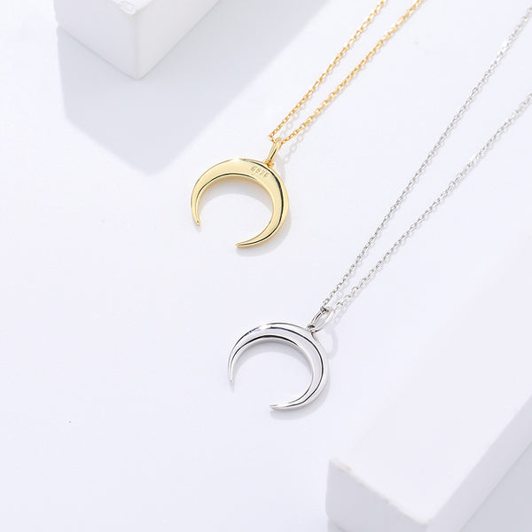 FX0961 925 Sterling Silver Moon Crescent Horns Pendant Necklaces