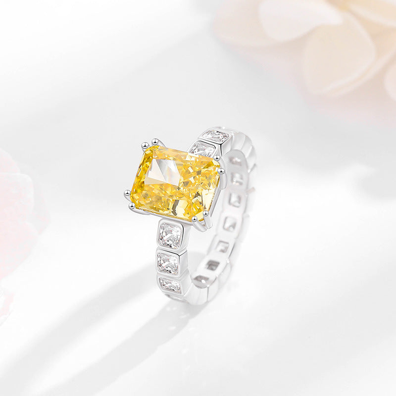 FJ1013 925 Sterling Silver Luxury Yellow Iced Cut Cubic Zirconia Ring