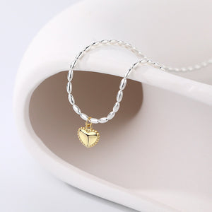 FX1132 925 Sterling Silver Gold Plump Heart Bead Pendant Necklace