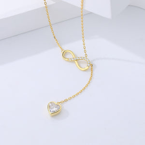 FX1090 925 Sterling Silver Cubic Zirconia Heart infinity Tessel Necklace