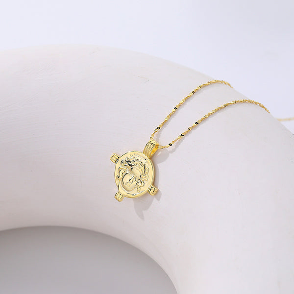 FX0977 925 Sterling Silver Vintage Greek Mythology Apollo Coin NecklaceS