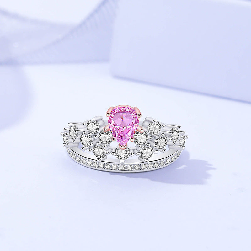FJ1127 925 Sterling Silver Pink Crown Zircon Ring