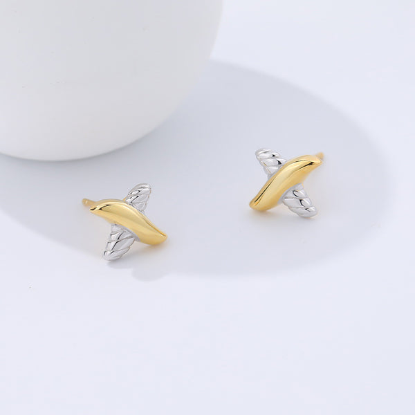 FE2603 925 Sterling Silver Irregular X Color Separation Stud Earring