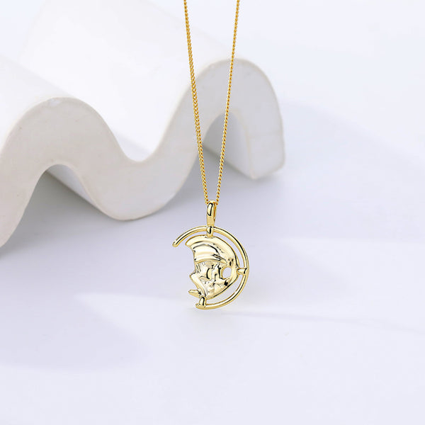 FX0986 925 Sterling Silver Irregular Crescent Pendant Nedcklaces