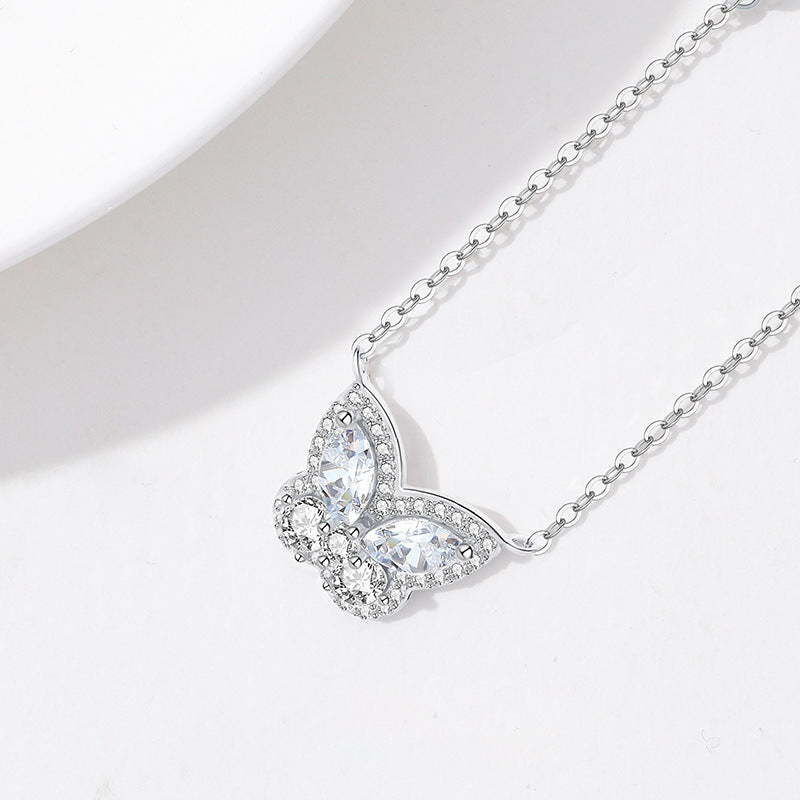 FX1249  925 Sterling Silver Butterfly Crystal Necklace