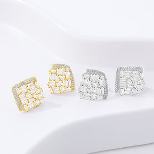 FE2992 925 Sterling Silver Personality Fashion Square Stud Earrings