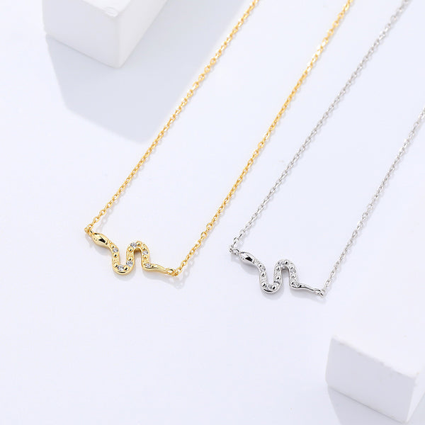 FX1023 925 Sterling Silver Cubic Zirconia Snake Pendant Necklaces