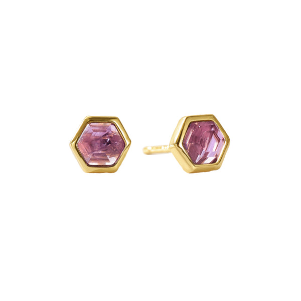 VFE0238 Birthstone Hexagon Natural Stone Stud Earrings