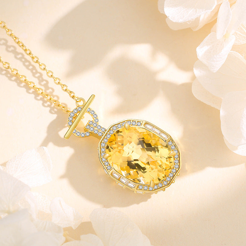 FX1231 925 Sterling Silver Yellow Crystal Pendant Necklace