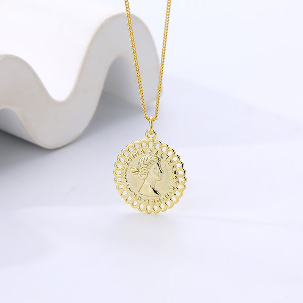 FX1104 925 Sterling Silver Elizabeth Coin Pendant Necklace