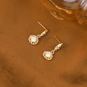 FE3069 925 Sterling Silver Irregular Wrinkle Flower Dangle Earrings