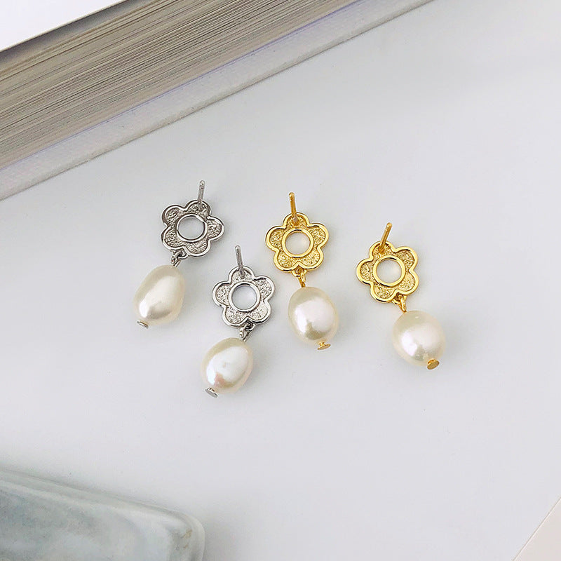 FE2674  925 Sterling Silver Cutout Flower Baroque Pearl Stud Earrings